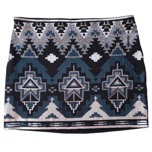 Express Sequin Aztec Print Miniskirt Size Medium in EUC - Picture 2 of 4